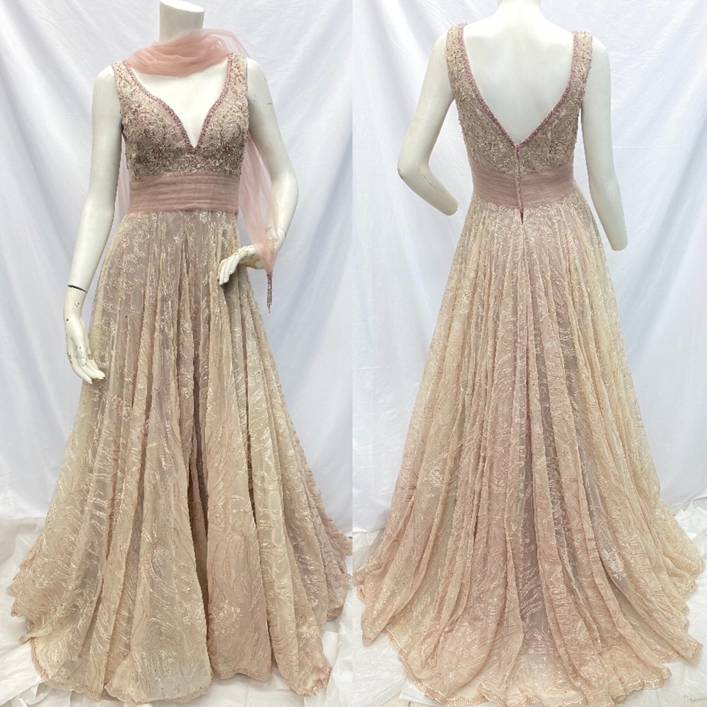 Embellished rare tulle lace fit and flare gown